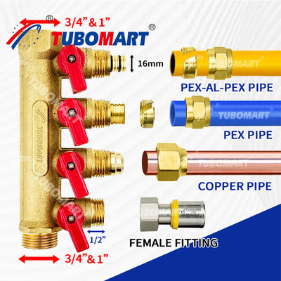 1/2 นิ้วทองแดง Pex manifold 150 Psi สําหรับโครงการประปา 200 ° F อุณหภูมิสูงสุด