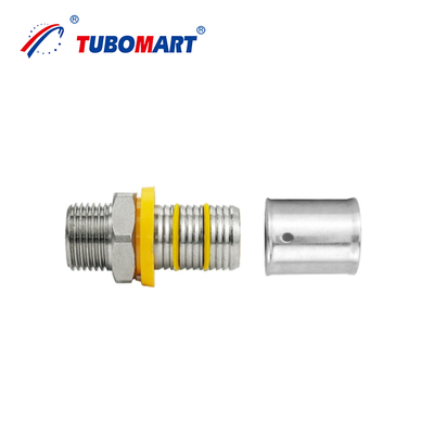 Tubomart การสนับสนุนที่กําหนดเอง OEM ทองแดง PEX AL PEX อุปกรณ์ประกอบระบบปั๊มแก๊ส สีเหลือง 16-32MM Socket Tee Elbow
