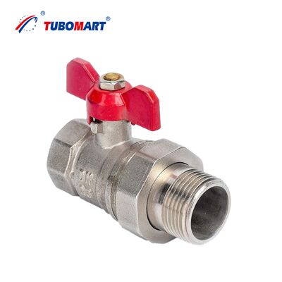 TUBOMART OEM วาล์วกลมทองแดงมือที่มีเส้นใยเพศชายเพศหญิง 1/2''-1'' สําหรับการจําหน่ายน้ํา / ก๊าซ ISO9001 รับรอง