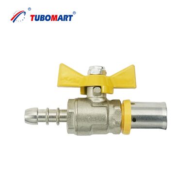 อุปกรณ์ข้อต่อแบบกดท่อ PEX-AL-PEX คุณภาพสูงจาก TUBOMART OEM ขนาด 16-32 มม. วาล์วลมเท่ากัน ข้อต่อทองเหลือง
